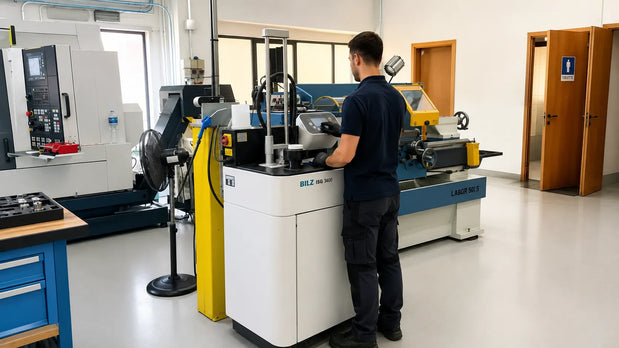 Bilz ThermoGrip shrink fit machine preparing a precision tool holder for high-accuracy 5-axis CNC machining operations.